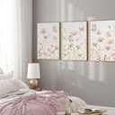 3Pcs Nursery Wildflower Wall Art Pink Floral Canvas Poster Prints Neutral Toned Botanical Painting Flower Butterfly Picture Wall Decor for Living Room Bedroom Dining Room Office 12x16in Unframed