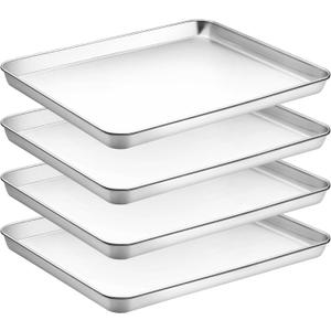 CEKEE Stainless Steel Baking Sheet Set of 4, Large Baking Pan & Cookie Sheet & Baking Tray for Oven, Half Sheet Pan, Size 18 x 13 x 1 inch, Heavy Duty & Mirror Finish & Easy Clean