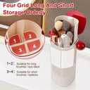 Makeup Brush Holder Organizer with Lid,Makeup Organizer with One Touch Open,4 Slot Make up Brushes Cup for Cosmetics, Make Up Brush, Bathroom Vanity Desktop Dustproof Organizers (Press both sides)