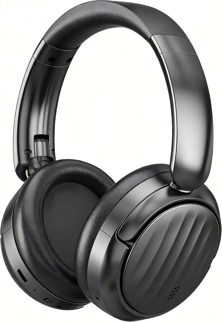 Bluetooth Headphones with Active Noise Cancelling (ANC), Wireless Over Ear Bluetooth Headsets with 35H Playtime, HiFi Stereo Foldable Headphones with Foam Ear Cups for Sports, Travel, Black
