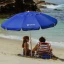 AMMSUN 8 Feet Large Beach Umbrella with Sand Anchor Heavy Duty High Wind Portable Outdoor Umbrellas UV 50+ Protection Air Vent Tilt Patio Garden Pool