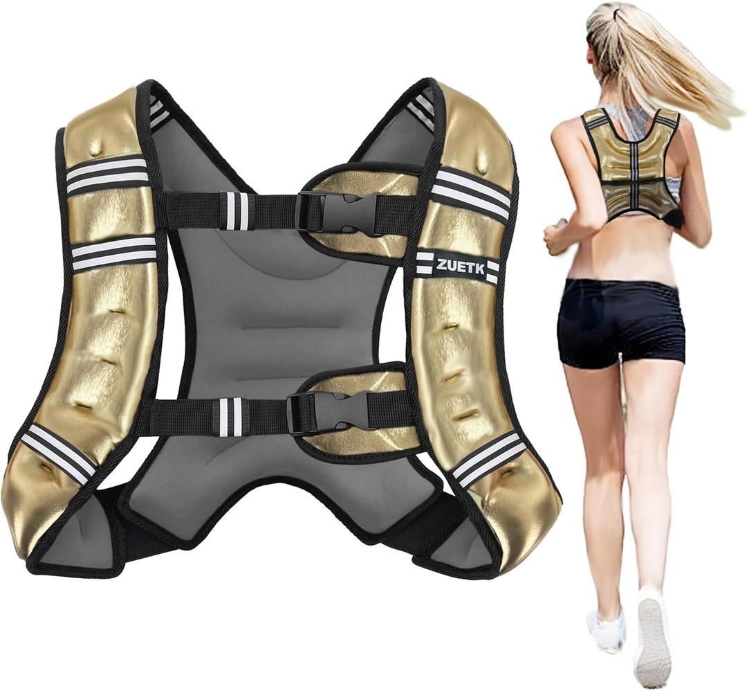 Weighted Vest, 6lb/8lb/12lb/16lb/20lb/25lb/30lb Weight Vest with Reflective Stripe, Weighted Vest for Men Women Workout Equipment for Strength Training, Running, Jogging, Fitness, Weight Loss (PU-Gold)
