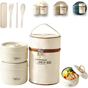 4 Tier Portable Insulated Lunch Container Set, Stackable Bento Box with Thermal Lunch Bag, Microwaveable Hot Food Container for Adults, Leakproof Thermal Food Container for Picnic, Work & Travel