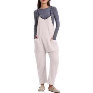 Gacaky Womens Winter Fleece Jumpsuits Casual Warm Onesie Rompers Sleeveless Loose Overalls Jumpers with Pockets (Beige, S)
