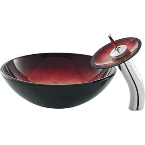 Cascade 16.5" Glass Vessel Sink with Faucet in Ember Red