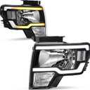 AUTOSAVER88 Switchback LED Tube Headlights Assembly Compatible with 2009 2010 2011 2012 2013 2014 Ford F150 F-150 DRL Headlight Headlamp Replacement Pair Black Housing Clear Reflector