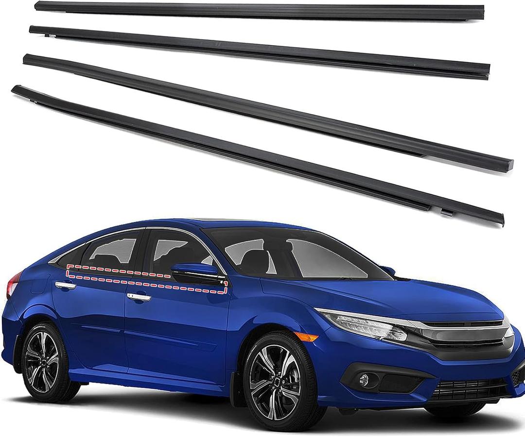 Car Window Weather Stripping Molding Trim Belt,Compatible with Honda Civic 2016-2021 4-Door Sedan, Replace#72450-TEA-T01 72410-TEA-T01 72950-TEA-T01 72910-TEA-T01