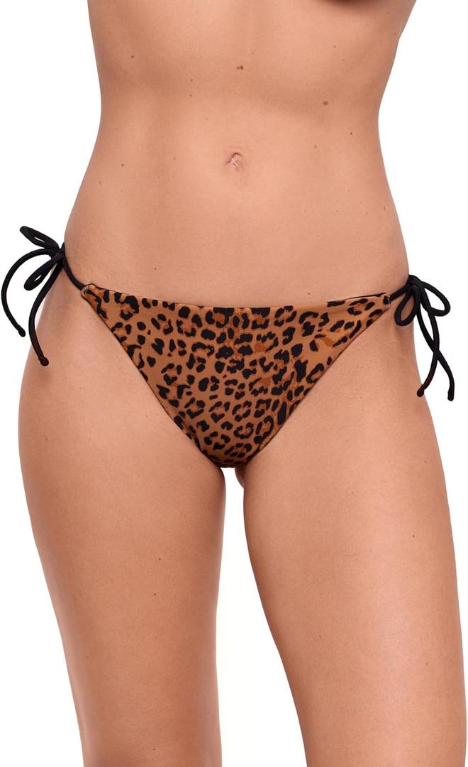 Sports Illustrated Women's Standard String Tie Side Bikini Bottom (Large, Meow Factor)