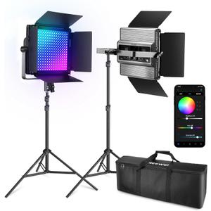 NEEWER 2 Pack RGB1200 LED Video Light with APP/2.4G Control, Key Lighting Kit with Tripod Stands & Bag for Streaming Recording Studio Photography, 60W/22000Lux/1% Min Dimming/360 RGB/CRI97+/TLCI98+