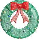 Glitzhome Lighted Christmas 3D Mesh Wreath Decor 35.5" H Holiday Outdoor Decoration with Colorful Bulbs and 130 LED Lights