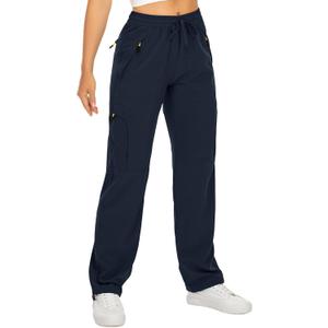 Womens Hiking Pants Quick Dry UPF 50 Lightweight Travel Golf Cargo Safari Pants Zipper Pockets (Blue, XL)