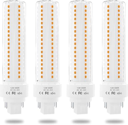 Lustaled Gx24 4-Pin Base LED Bulb, 12W G24q PL-C Horizontal Recessed Light 26W CFL Lamp Equivalent for Kitchen Light Pendant Lamp Dining Room, Warm White 3000K, 4-Pack (Remove/Bypass The Ballast)