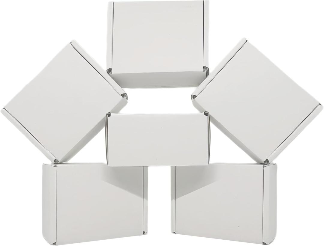 Small Shipping Corrugated Boxes 4x3x2 Inches 100 Pack Foldable Small Business Card Gift Box For Mailers and Craft (White)
