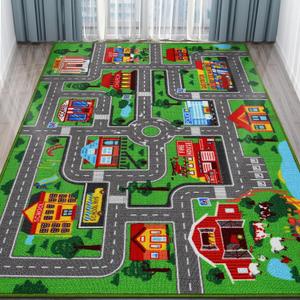 Kids Carpet Playmat Rug 78.7"x59", Car Rug for Kids Cars, Non-Slip Town City Road Map Kids Rug for Playroom Bedroom Boys, Kids Cars Road Rugs, Track Carpets (78.7X59Inch,Green)