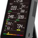 Professional Indoor Air Quality Monitor with AQI Alarms, Portable Real-Time Detector for Home Cars Plants and Pets (Glossy Black)