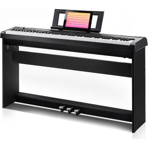 AODSK Digital Piano 88 Key keyboard Weighted Piano with Stable Wood Furniture stand Full Size Weighted Keyboard, with 3-Pedal Unit, 15W Stereo Speakers, MP3 Function, Black, Piano Lessons
