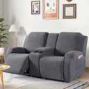 VANSOFY Recliner Loveseat Cover with Middle Console Stretch Reclining Sofa Slipcover for 2 Seat Jacquard Reclining Couch Sofa Covers Furniture Protector with Elastic Straps Bottom (Dark Gray)