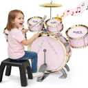 Toddler Drum Set for Kids - 5-Piece Kids Drum Set with Stool, Pedal & Drumsticks, Musical Toy Drum Kit for Boys & Girls Ages 2-6, Educational Baby Drum Set Gift for Toddlers