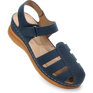 Women's Closed Toe Wedge Sandals - Dressy Summer Fisherman Sandals Comfortable (Blue, M)