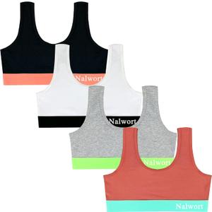 Nalwort Girls Cotton Bra Teens Sports Bra Training Bras for Girls & Teens 4 Pack, Size Medium