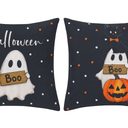AVOIN colorlife Halloween Cat Ghost Pumpkin Boo Throw Pillow Cover, Polka Dots Holiday Farmhouse White Cushion Case Decoration for Sofa Couch. Size 18x18