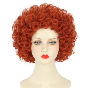 yuehong Short Curly Red Wig Adult Anime Cosplay Costume Soft Breathable Heat Resistant Synthetic Fibers Wig Party Cosplay Costume Hair for Women