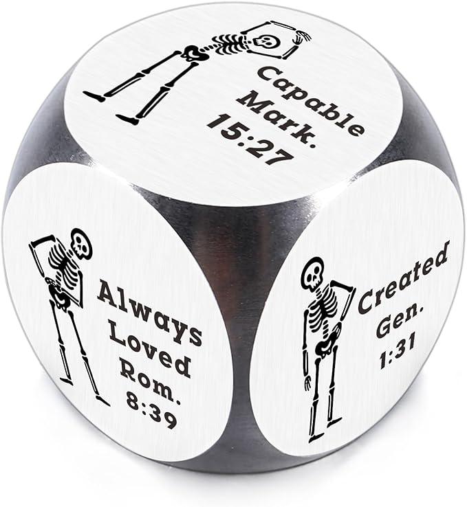 Valentines Basket Stuffers for Women Men - Spooky Gothic Valentines Day Gifts for Women Men, Goth Dancing Skeleton Dice with Bible Verses, Unique Christian Skeleton Decision Dice