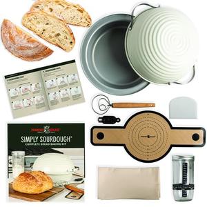 Amazon.com: Nordic Ware Simply Sourdough Complete Bread Baking Kit BAKING PAN INCLUDED, Dual use Banneton lid, 22pg Guide book w/Recipes, Danish Whisk, Starter Jar, Cutter, Lifting Mat, Scraper, Cotton Liner: Home & Kitchen