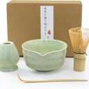 Matcha Whisk Set, Japanese Tea Set includes Matcha Bowl with Spout, Matcha Whisk and Holder, Bamboo Scoop - 4 Pcs Ceremonial Grade Matcha kit for Tea Lovers (Jade Green)
