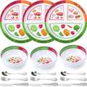 6 Pcs Bariatric Portion Control Set with 3 Bariatric Plates 3 Portion Control Bowls and Stainless Steel Flatwares for Adults Diet Balanced Eating Weight Loss Serving Plans (Colorful)