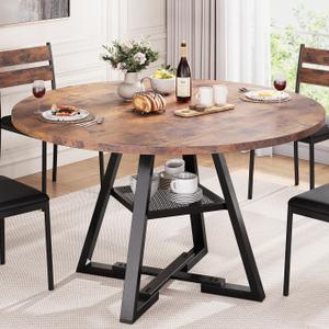 Round Dining Table, Dining Table for 4, Round Kitchen Table, Round Dining Table for 4, Circle Table, Space Saving Small Farmhouse Dinner Table for Kitchen & Dining Room, 47In (Pedestal Base)
