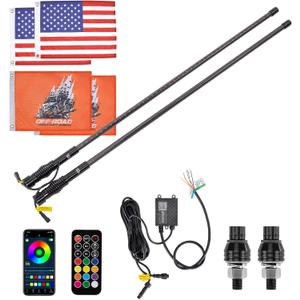 KEMIMOTO 2PCS 3FT Whip Lights for Side by Side, APP Control Turn Brake Reverse Signal Function Spring Mount LED, ATV UTV Whip Lights Compatible with Can-Am Maverick X3 Polaris RZR XP Talon Sportsman