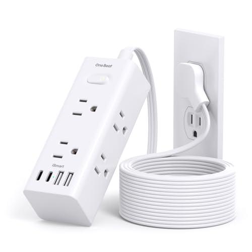 One Beat 10Ft Extension Cord with Multiple Outlets,Flat Plug Power Strip Surge Protector with 10 Ft Long Cord,6 Outlet 4 USB Ports (2USB C),Multi Outlet Wall Plug for Travel,College,Dorm Essentials