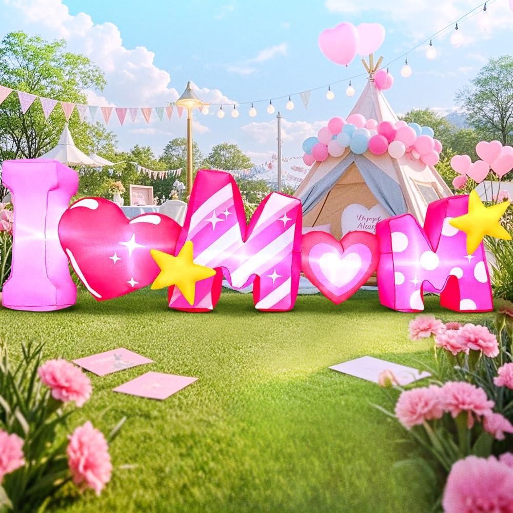 8FT Mothers Day Inflatables Outdoor Decorations, Built in LED Lights Mother's Day Blow Up Yard Decoration for Holiday Party, Indoor, Outdoor, Garden, Yard Lawn Decor