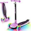 ZIFFY 3-Wheel Light-Up Kids Scooter, Kids Balance Scooter for Boys Girls with 20 Dynamic LED Lights, 4 Adjustable Height, Lean-to-Steer Design with Anti-Slip Wide Deck for Stability - Up to 110LBS (Purple)