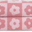 Jacquotha 2-Pieces Luxury Bath Towels Checkered Floral, Pink Towels for Women Girls Shower Body 27.5x55 Inches, Bathroom Decor & Pool Days, Cotton