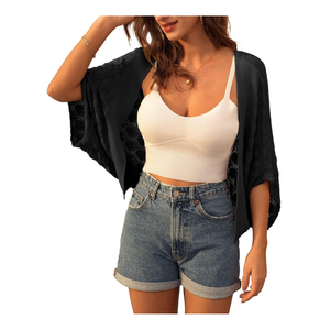 GRACE KARIN Womens Crochet Summer Cardigan Shrug 2025 Lightweight Open Front Hollow-out Batwing Cardigan Sweater Outwear Size L