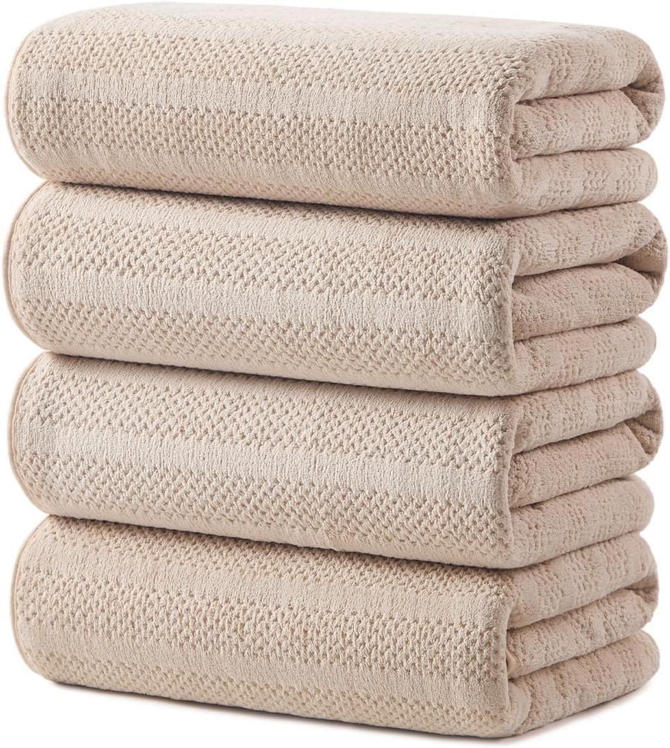 ecolook 4 Pack Microfiber Bath Towels, 31 x 63 inches Extra Large Bath Towel Set, Super Soft Highly Absorbent Bath Towels Set of 4, Quick Dry Lightweight Bathroom Towels for Spa, Pool, Gym, Camel