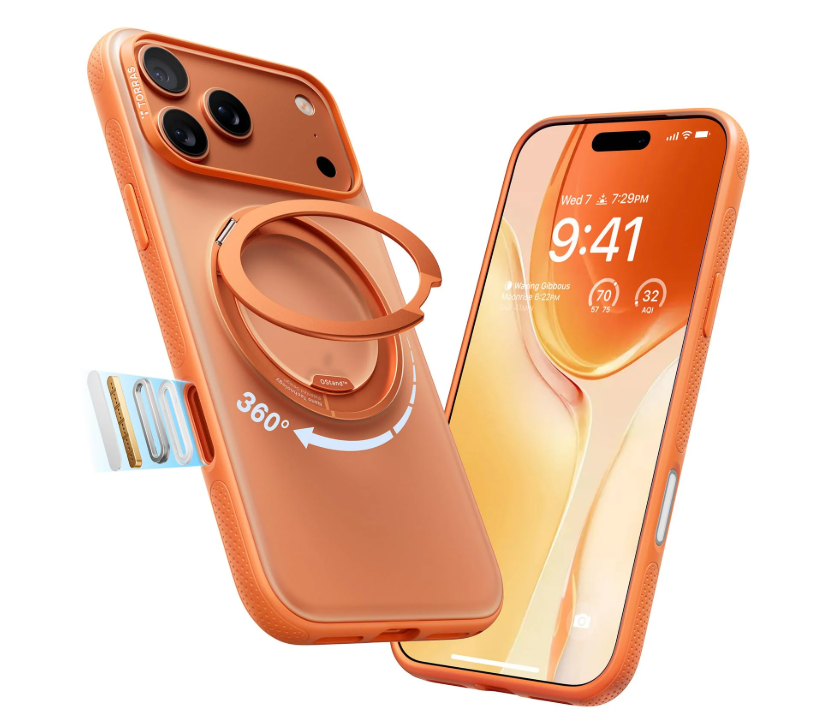 TORRAS O3 Fitness for iPhone 17 Pro Max Case, Fit for MagSafe with 360°Stand, Mil-Grade Protection, Camera Control, Translucent Slim, 6.9″,Cosmic Orange