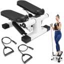 Mini Stepper for Home Exercise, Portable Stair Stepper with LCD Monitor and Resistance Bands, 260lbs Weight Capacity, Twist Stepper for Full Body Workout