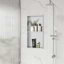 Qeke Stainless Steel Shower Niche 12" X 24", No Tile Needed Wall Niche Double Shelves, Recessed Niche Shower for Bathroom Storage, Brushed Nickel