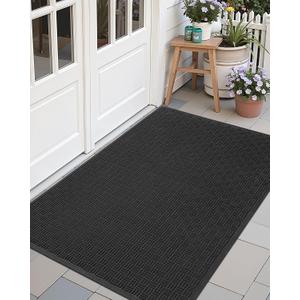 Color&Geometry Large Front Door Mat Outside Entrance, Heavy Duty Non Slip Low Profile Doormat for Entryway, Trap Dirt and Moisture Welcome Mats All-Weather, Easy Clean, Patio, Garage, 28"x60" Black (2'4" x 5' (Rectangular))