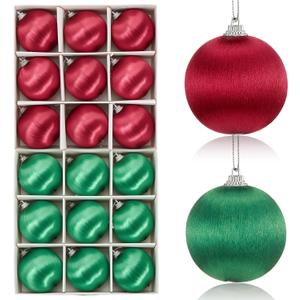 Threan 18 Pcs Burgundy Green Christmas Satin Balls Christmas Silk Ball Ornaments Shatterproof Tree Decorations Elegant Hanging Ornaments for Xmas Tree Decor (2.36 Inch)