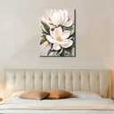 DRLWGTY White Flower Canvas Wall Art, Botanical Framed Wall Decor Aesthetic with Handmade Yellow Crystal Accents, Ready to Hang for Bedroom, Bathroom, and Living Room (Flower A, 24*32 in, Wrapped Canvas)