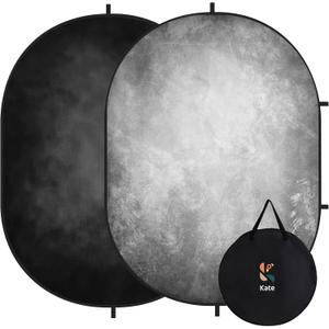 Kate 5x6.5ft(1.5x2m) Collapsible Backdrop Folded Microfiber Professional Grey and Black Double-Sided Pop up Collapsible Background for Photography