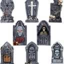 Roberly 8 Pcs Halloween Tombstones Outdoor, 16.5" Graveyard Yard Decorations for Halloween Gravestones Signs with Stakes Scary Cemetery RIP Skeleton Headstones Yard Lawn Garden Decor