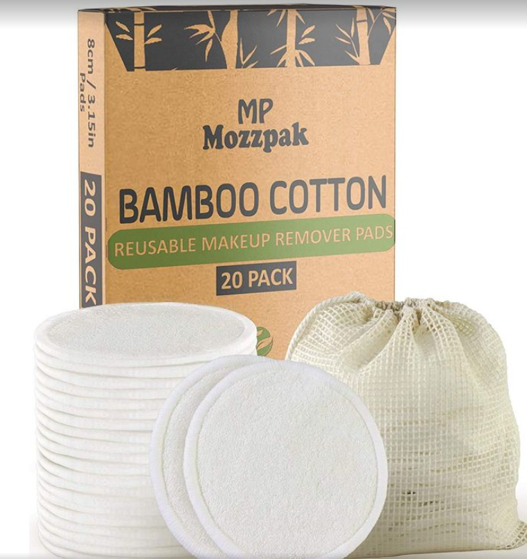 MP MOZZPAK (20 Pack) Reusable Makeup Remover Pads | Bamboo Cotton Rounds for Toner with Laundry Bag | Washable, Eco-Friendly Face Cleansing Wipes and Organic Pad for All Skin Types