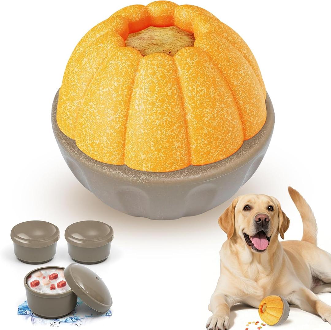 Frozen Dog Treat Toy for Aggressive Chewers, Treat Dispensing Enrichment Toy Freezable Interactive Chew Toy to Keep Dogs Busy Durable Dog Puzzle Feeder for Boredom Relief, Yellow