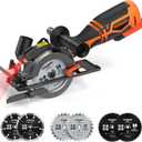 Circular Saw, 5.8A 4-1/2" Circular Saw w/Laser, Metal Auxiliary Handle, 6 Blades (4", 4"), Cutting Depth 1-11/16" (90), 1-1/8" (45), Ideal for Wood, Soft Metal, Plastic, Tile - MCS01A (Standard)
