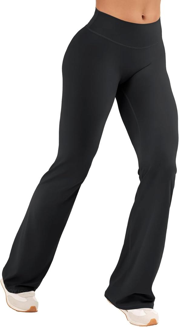 VOYJOY Women's Low Rise Workout Flare Leggings No Front Seam Wide Leg Yoga Pants Buttery Soft Casual, 30.5" Inseam, Small, Black
